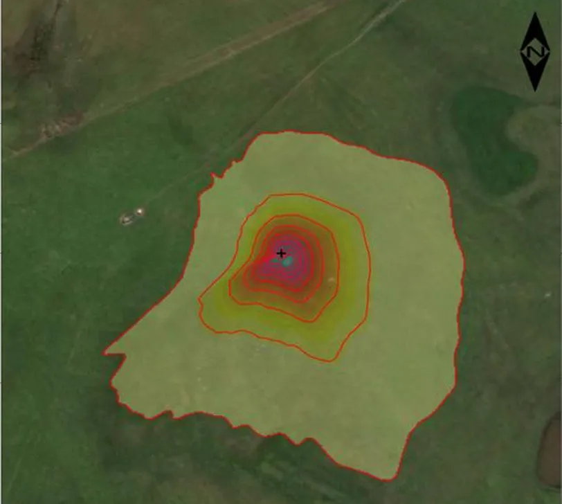 The area one tower really measures, mapped in the field